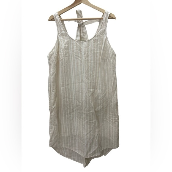 Anthropologie Cloth & Stone Linen Striped Beige /  Ivory Midi Dress Size 1XL - Picture 1 of 6